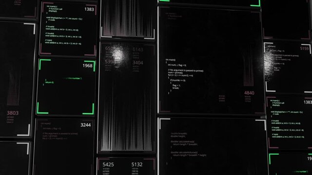 Screens of hacker code programming process. Animation. Concept of digital security and programming language, seamless loop.