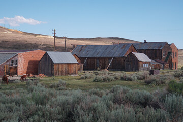 View of the abandoned houses and buildings at the former gold mining Bodie, now. a ghost town