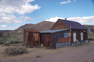 View of the abandoned houses and buildings at the former gold mining Bodie, now. a ghost town