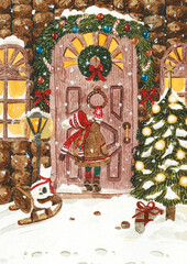 Watercolor Christmas illustration. The warmth of home. Christmas theme, illustrations for postcards, posters and other Souvenirs.