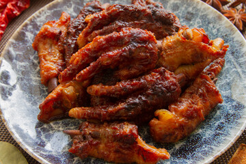 Dim Sum chicken feet close up. Chinese food.