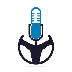 Podcast drive vector template design. Steering wheel and podcast vector icon.