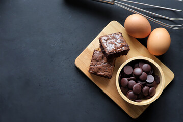 Top View, Homemade brownies with dark chocolate.