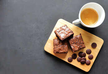 Top View, Homemade brownies with dark chocolate.