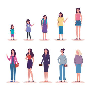 group of female persons of differents age characters vector illustration design