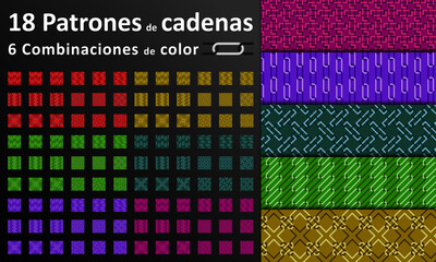 Colección de 18 patrones de cadenas en 6 combinaciones de colores