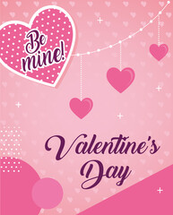 valentines day poster lettering with hearts hanging vector illustration design