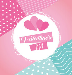 valentines day poster lettering with hearts in circular frame vector illustration design