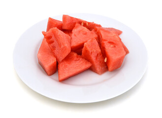 watermelon slices isolated in plate on white background