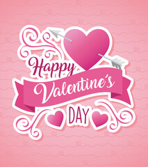 valentines day poster lettering with arrow in heart vector illustration design