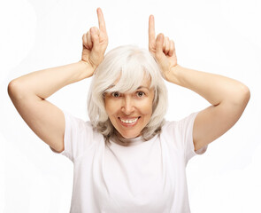 Lifestyle, emotion and people concept: Elderly happy woman have fun