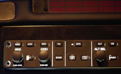 Close up of auto pilot panel of  King Air 200 aircraft.  