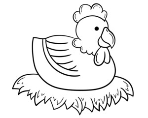 Hen, Chicken line art cartoon