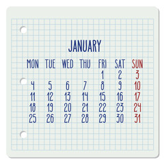 January year 2021 monthly calendar