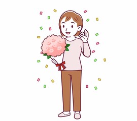 Young woman in a cardigan_bouquet