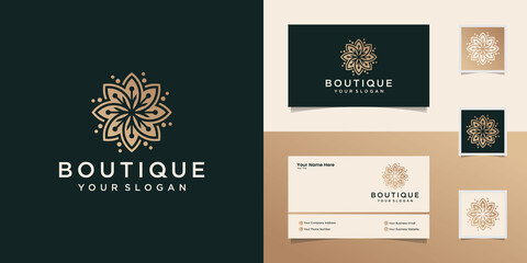 Natural cosmetic logo with floral ornament design, template and business card