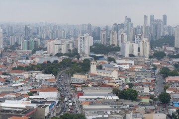 São Paulo with sunset and pink sky and night, metropolis, South America, Brazil