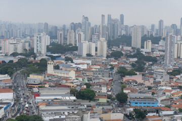 São Paulo with sunset and pink sky and night, metropolis, South America, Brazil