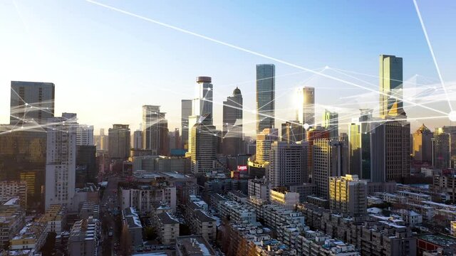 Modern city with wireless network connection concept