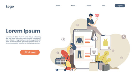Shopping Online on Website or Mobile Application Vector Concept Marketing and Digital marketing.