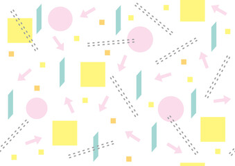 丸と四角と矢印の幾何学模様のシームレスパターン