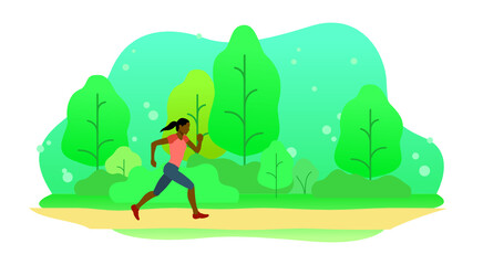 Female Colored Jogger in Summery Forest Illustration