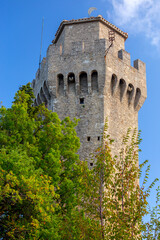 Fototapeta premium San Marino. Old stone towers on top of the mountain.