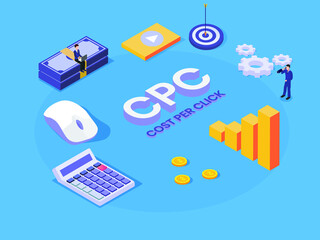 Cost Per Click CPC isometric 3d vector concept for banner, website, illustration, landing page, flyer, etc.