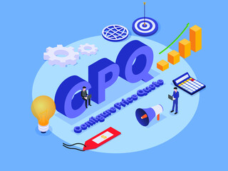 configure price quote (CPQ) isometric 3d vector concept for banner, website, illustration, landing page, flyer, etc.
