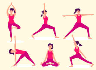 Woman with yoga positions 2D flat vector concept for banner, website, illustration, landing page, flyer, etc.