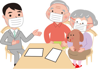 シニア夫婦打ち合わせペットマスク