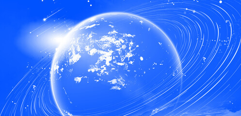 Glowing on a blue background Earth & Orbit, Internet technology background