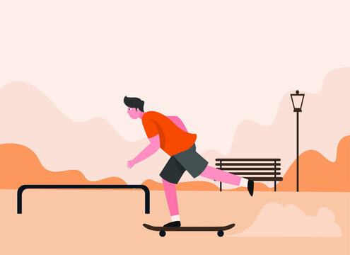 Teenager on skateboard 2D flat vector concept for banner, website, illustration, landing page, flyer, etc.