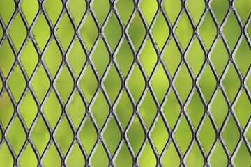 Fototapeta premium black metal grid with green blurred for background