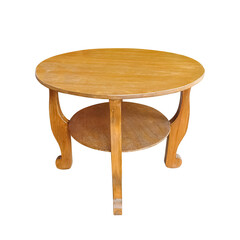 Circular wooden table isolated on white with clipping path included