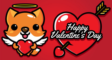 cute fox character design on valentine's day happy greeting card