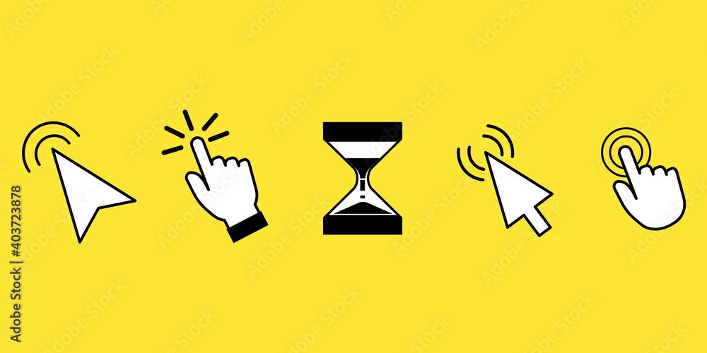 Poster vintage set for web background design. website icon symbol. click button on a yellow background. sto