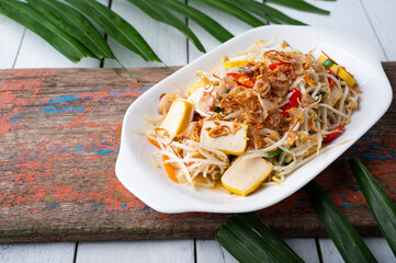 Stir Fried Bean Sprouts with tofu and scallion. Asian vegetable stir fry