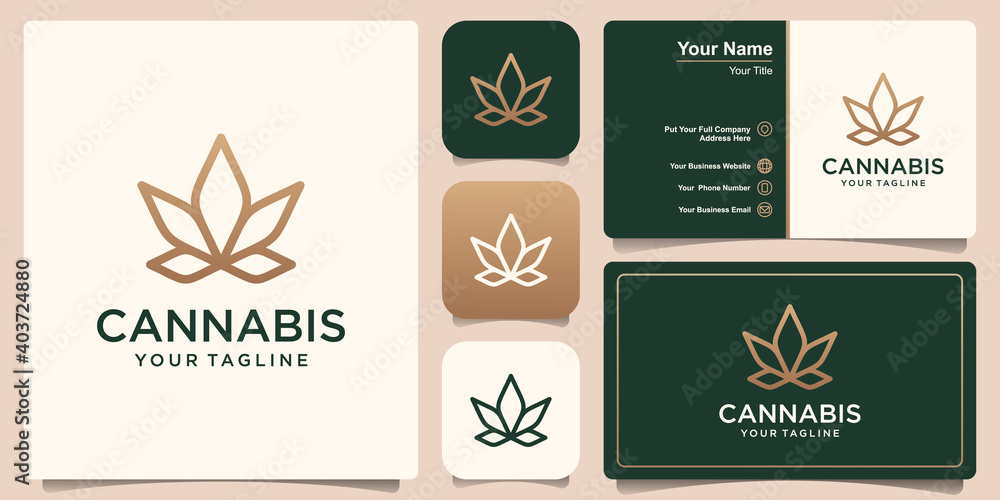 Wall mural cannabis line art logo and business card design