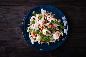 Thai Spicy Squid Salad in plate