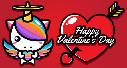 cute unicorn character design on valentine's day happy greeting card
