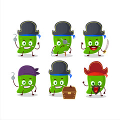 Cartoon character of green mango with various pirates emoticons