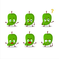 Cartoon character of green mango with what expression