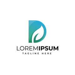 Letter d with leaf logo design premium vector