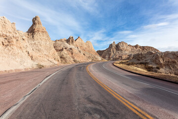 Winding road through Badlands National Park, South Dakota