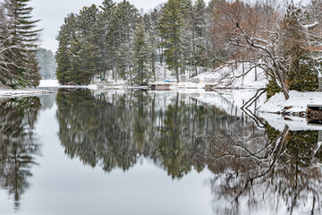 River Reflection winter scene calm water landscape