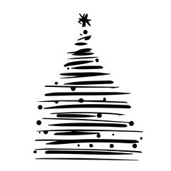 Christmas tree made of chaotic lines. Stylized drawing of a Christmas tree for the celebration of New Year and Christmas. Vector.