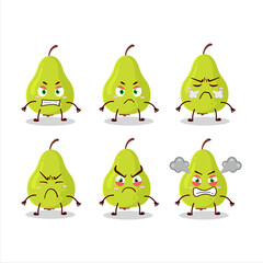 Green pear cartoon character with various angry expressions