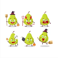 Fotobehang Halloween expression emoticons with cartoon character of green pear © kongvector