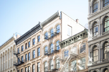 New york city apartment condo building vintage historic sky blue row